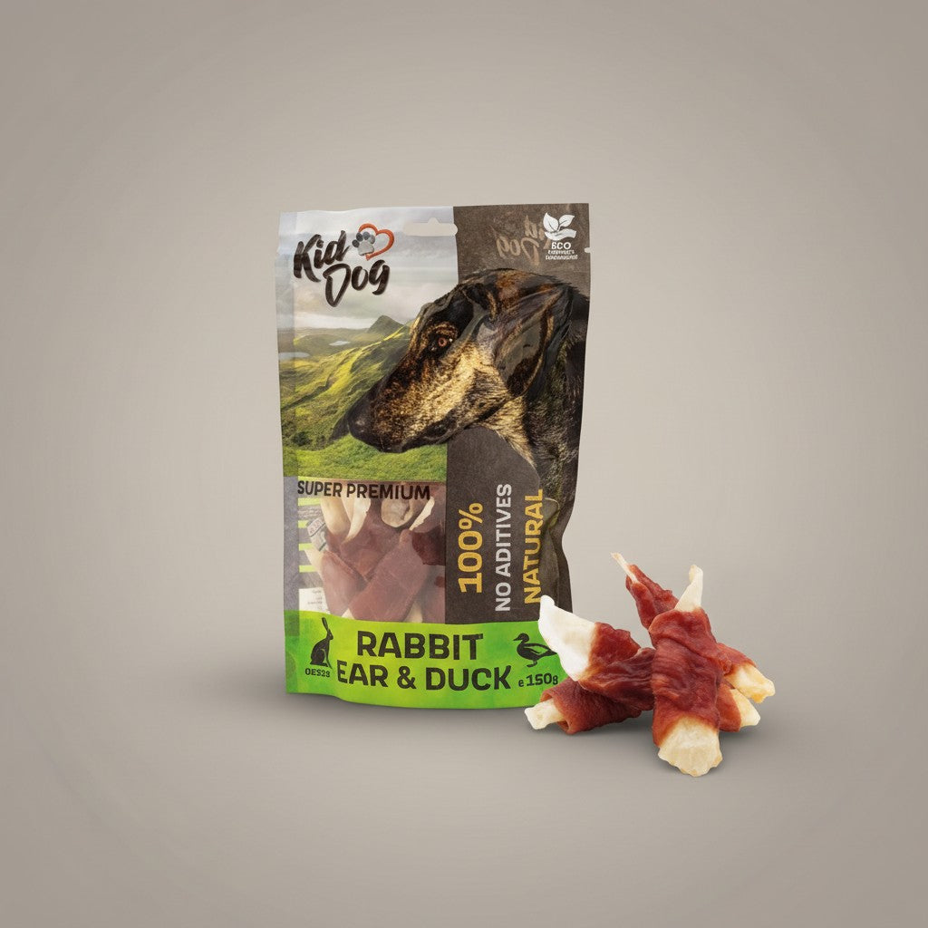 Lupiora KIDDOG Entenbrust auf Hasenohren, getreidefreier Hundesnack aus 100% natürlichem Fleisch im Frischebeutel.