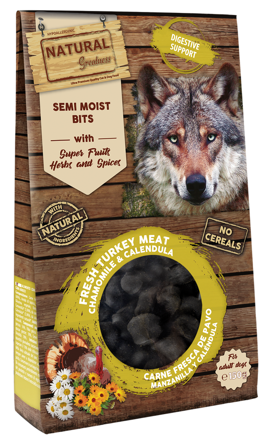 NATURAL GREATNESS Saftiger Snack zur Verdauungsunterstützung 150 g (Truthahn, Kamille und Ringelblume)