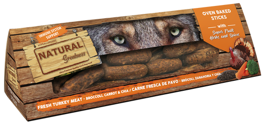 NATURAL GREATNESS Leckerlie, im Ofen gebacken, zur Unterstützung des Immunsystems 150 g (Truthahn, Brokkoli, Karotte und Chia)