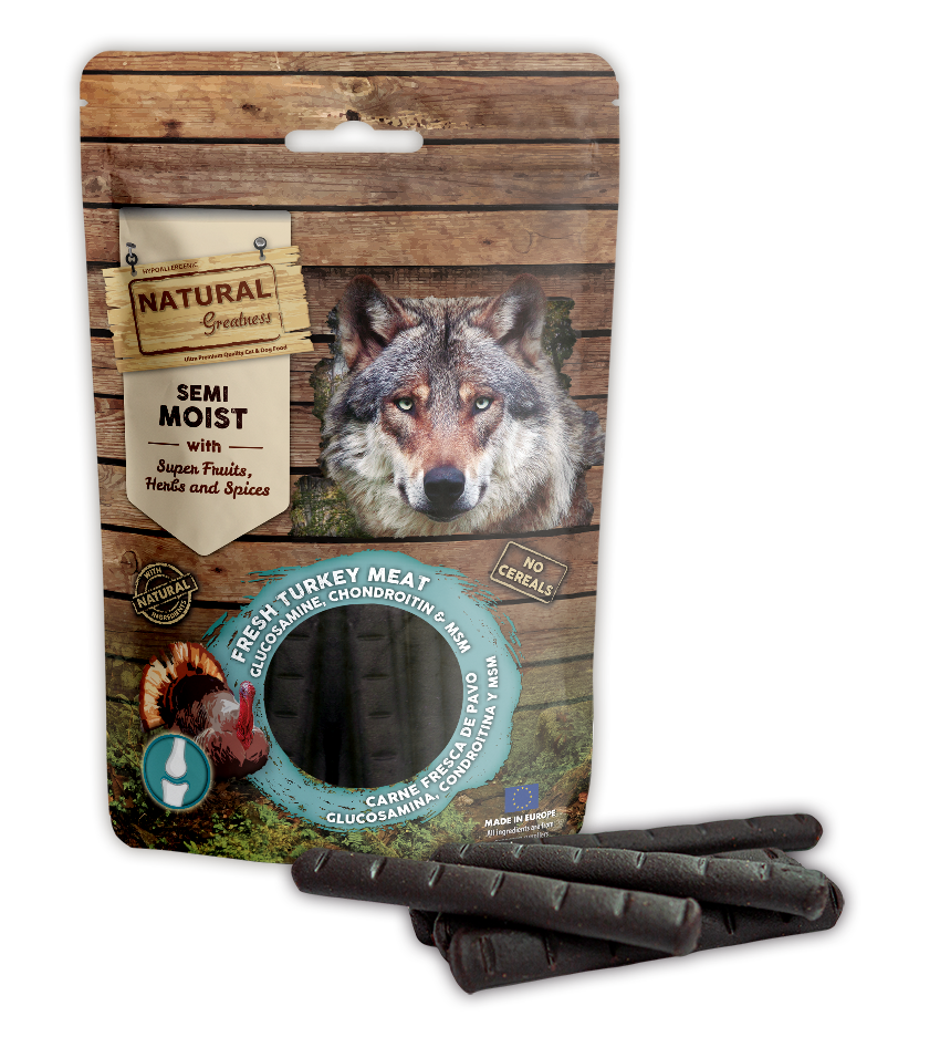 NATURAL GREATNESS Saftiger Snack (Sticks), zur Gelenkunterstützung, 150 g (Truthahn, Glucosamin, Chondroitin und MSM)
