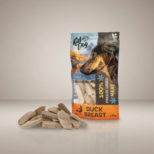 Lupiora KIDDOG gefriergetrocknete Entenbrust Leckerlis für Hunde in wiederverschließbarer 50g Verpackung
