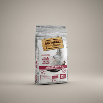 Lupiora Natural Greatness Obesity Control Diätfutter für Hunde in 6 kg Packung mit Wolfsmotiv