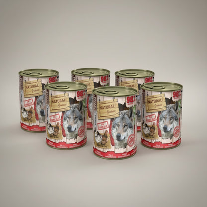 Lupiora Set aus Natural Greatness Hühnchen Monoprotein Dosenfutter für Hunde als hypoallergene Mousse