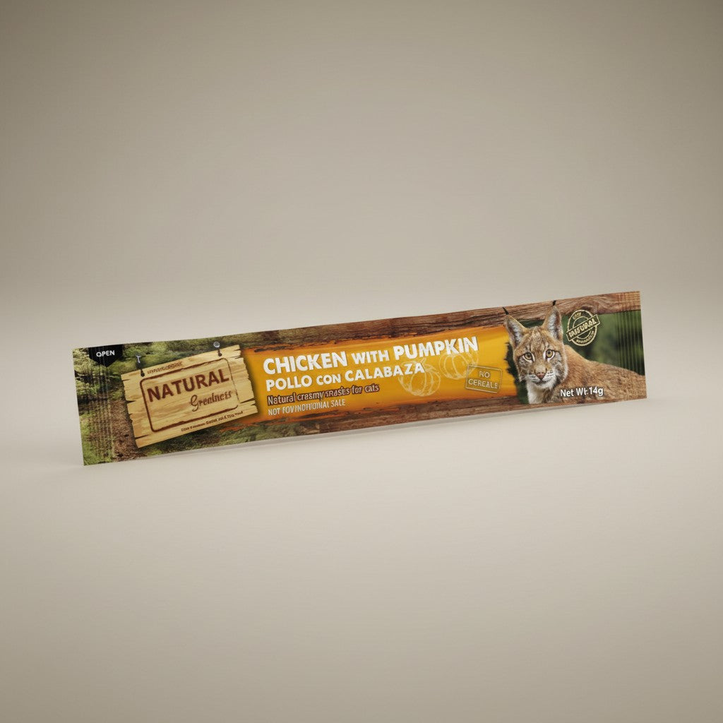 Lupiora Natural Greatness Huhn-Kürbiscreme Snack für Katzen, getreidefrei zur Verdauungsunterstützung in 14g Portionsbeutel