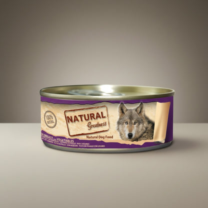 Lupiora NATURAL GREATNESS Hühnchenbrust mit Gemüse Nassfutter für Hunde in der Dose mit Wolfsmotiv