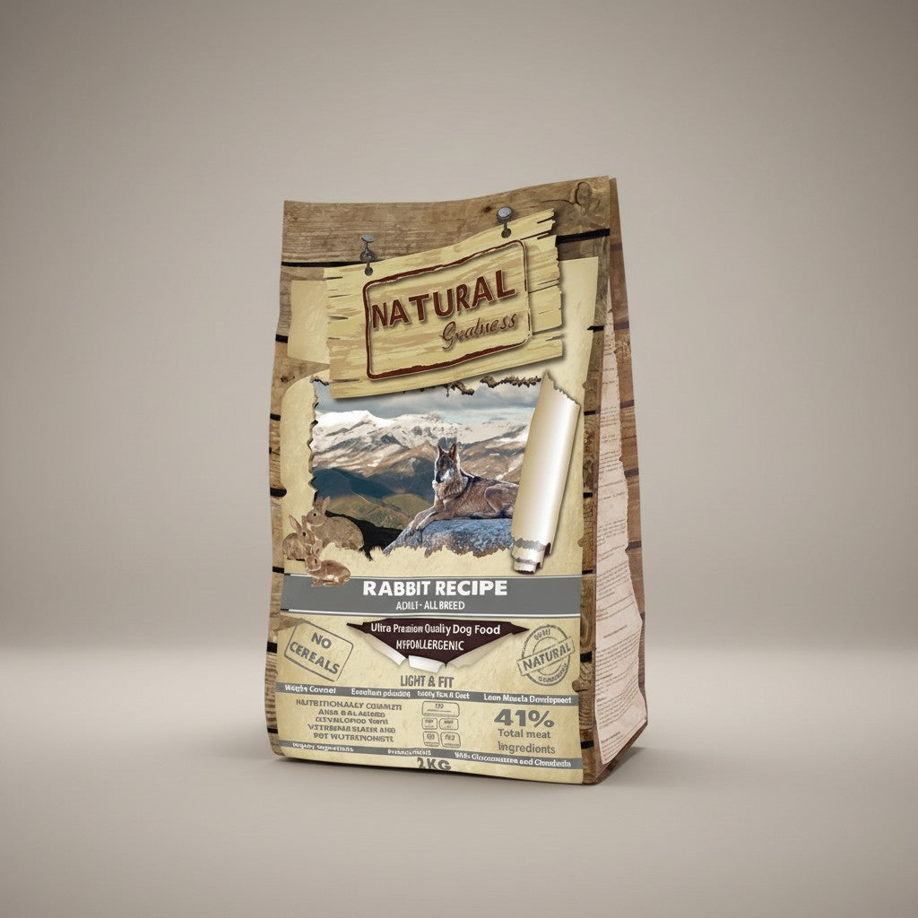 Lupiora Natural Greatness Kaninchen Hundefutter, getreidefrei und hypoallergen für ausgewachsene Hunde, 2kg Packung