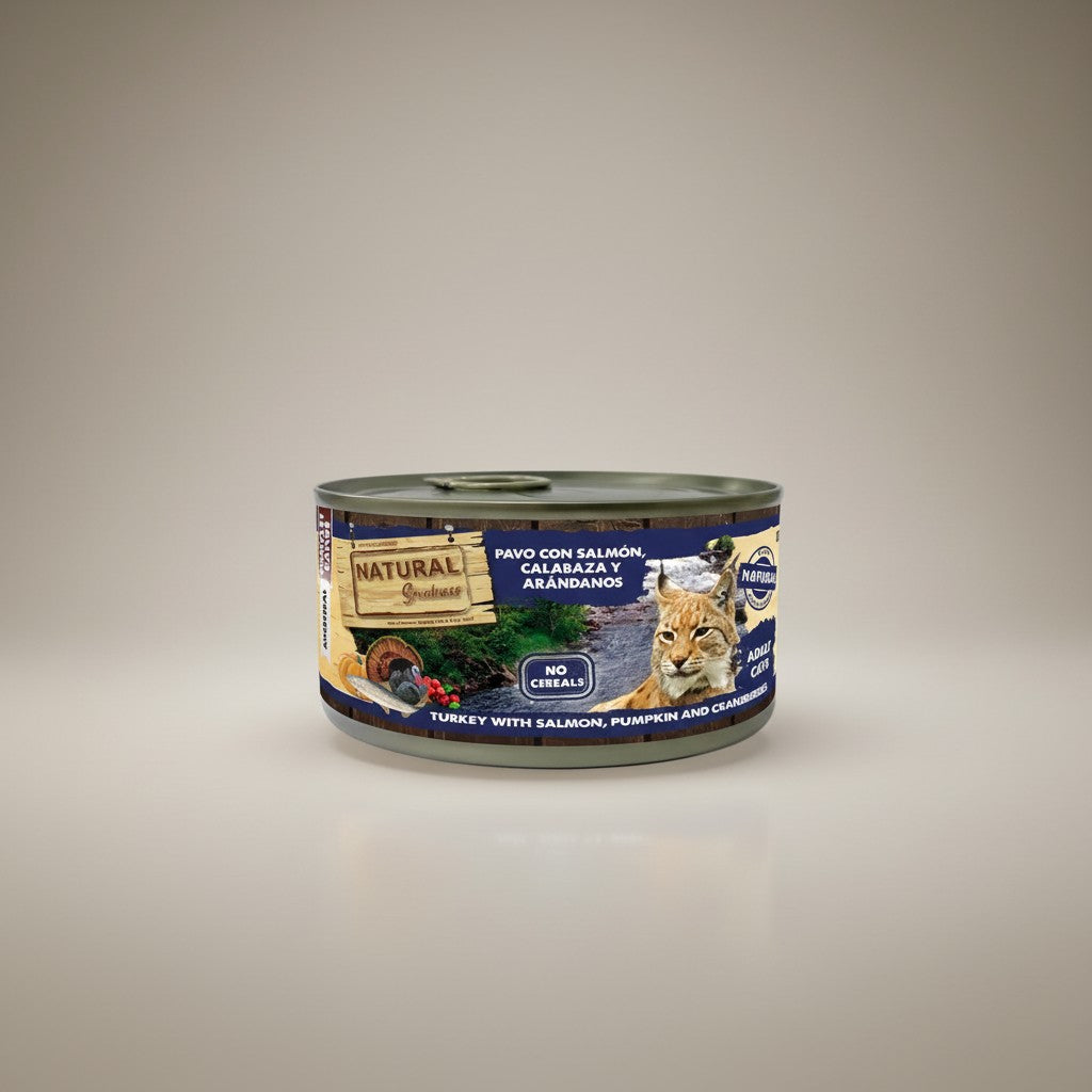 Lupiora Natural Greatness Nassfutter für Katzen mit Truthahn, Lachs, Kürbis und Preiselbeeren in der Dose