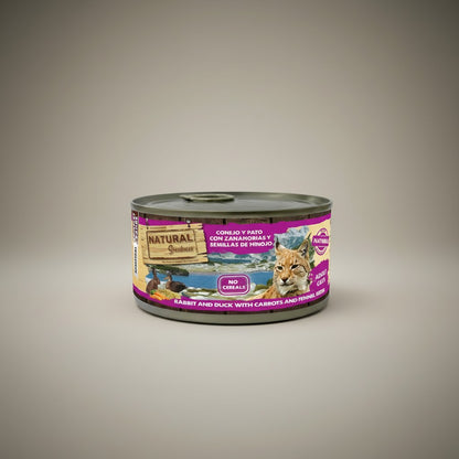 Lupiora Natural Greatness Katzenfutter Dose mit Kaninchen, Ente, Karotten und Fenchelsamen für erwachsene Katzen.