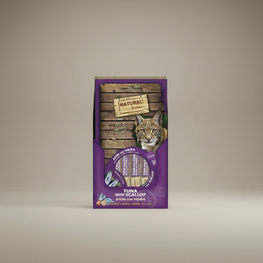 Lupiora Natural Greatness Thunfisch-Jakobsmuschelcreme Snack für Katzen zur Gehirnunterstützung in 56g Packung