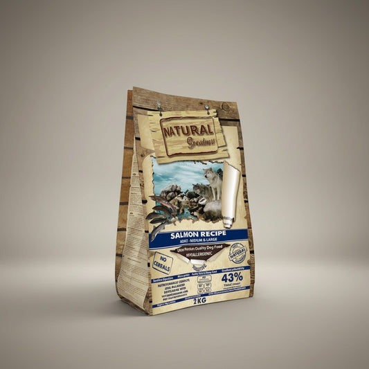 Lupiora Natural Greatness Lachs Hundefutter, getreidefrei, hypoallergen für erwachsene Hunde mittlerer und großer Rassen