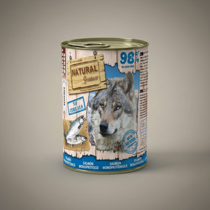 Lupiora Natural Greatness Lachs Monoprotein Hundefutter Dose mit Wolfsmotiv für sensible Hunde ohne Getreide