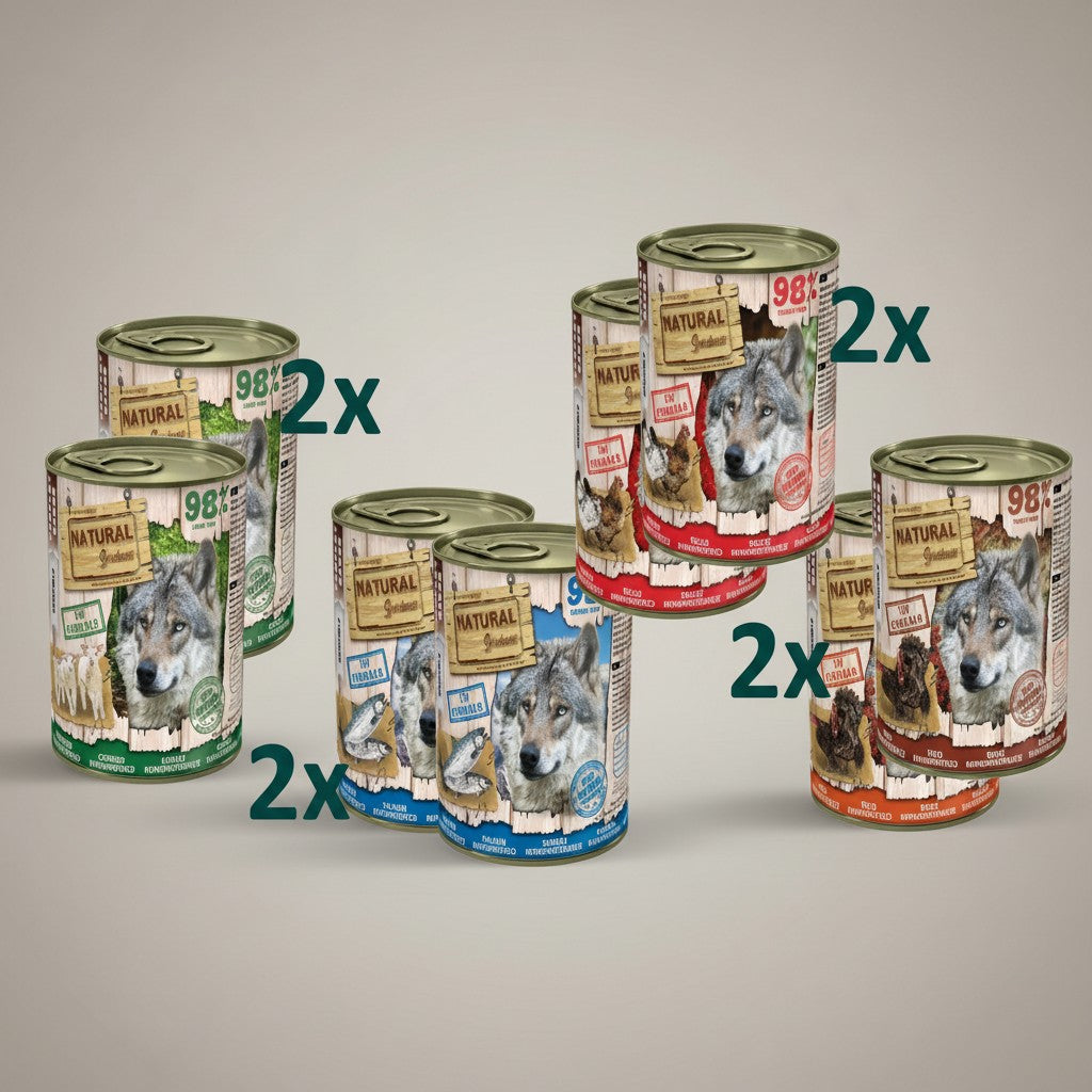 Lupiora Natural Greatness MonoMix Probierpaket mit 8 Dosen getreidefreiem Monoprotein-Nassfutter für Hunde