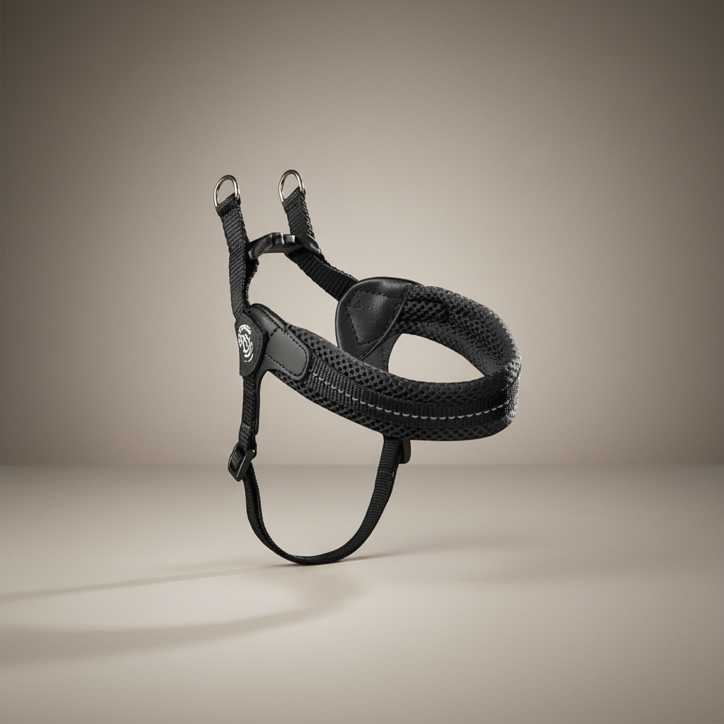 Lupiora TRE PONTI Easy Fit Mesh Hundegeschirr in Schwarz mit reflektierendem Einsatz und verstellbarem Brustband
