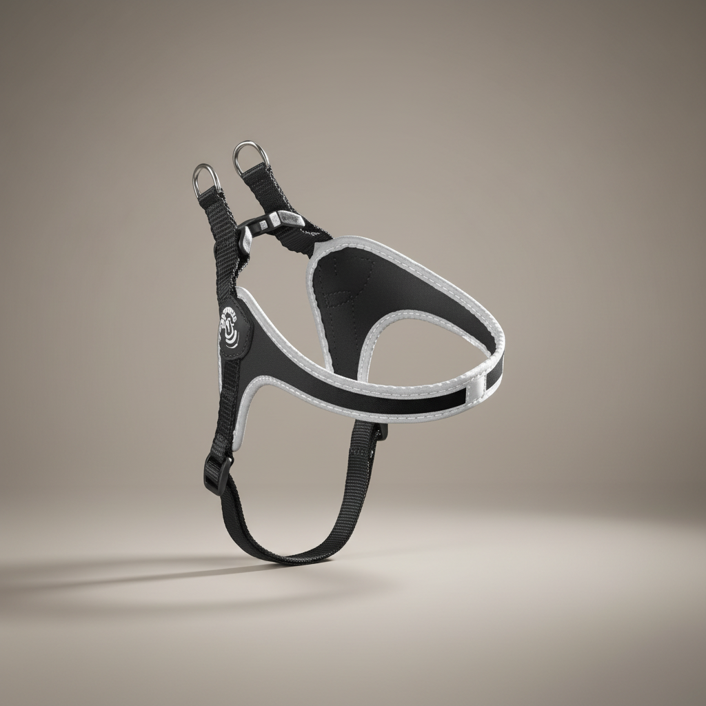 Lupiora TRE PONTI Easy Fit Hundegeschirr in Schwarz mit reflektierendem Rand für kleine bis mittelgroße Hunde