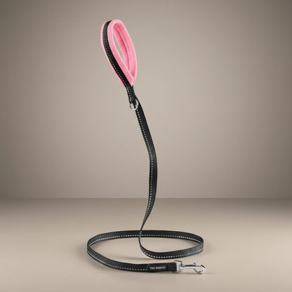 Lupiora Tre Ponti Mesh Hundeleine in Schwarz mit rosa gepolsterter Handschlaufe und reflektierenden Details