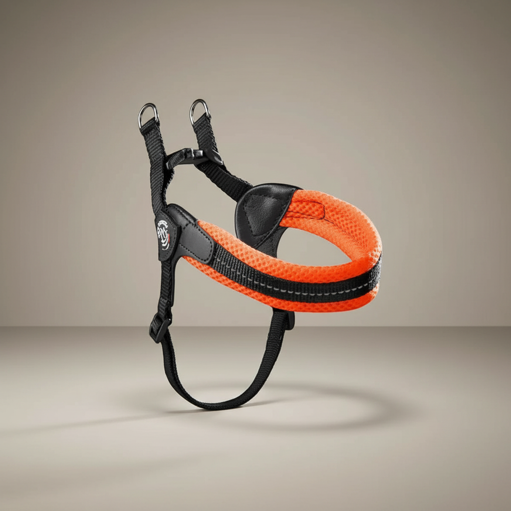 Lupiora TRE PONTI Easy Fit Hundegeschirr in Neon-Orange mit reflektierendem Netzgewebe und verstellbarem Brustband